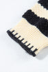 Gold-Tone Button Stripe Pattern Crew Neck Long Sleeve Knit Cardigan Sweater